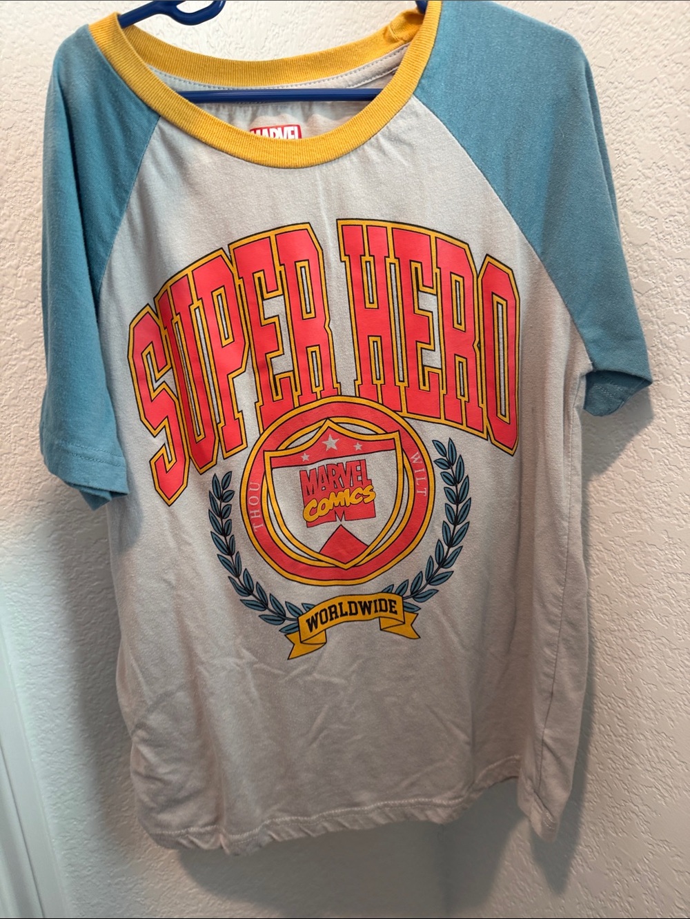 Marvel Super Hero Raglan Tee - Light Blue, Yellow, Red